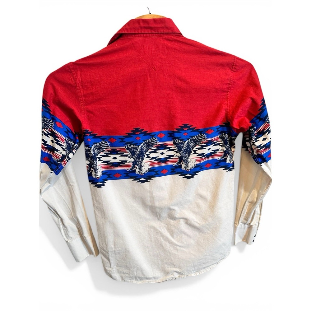 Panhandle Mens Aztec Border Eagle Pearl Snap Long Sleeve Western Sz Medium - Picture 2 of 5